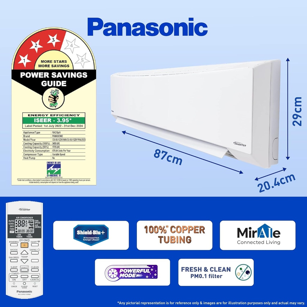  Panasonic 1 Ton 3 Star Wi-Fi Inverter Smart Split AC (Copper Condenser, 7 in 1 Convertible with True AI Mode, PM 0.1 Air Purification Filter, CS/CU-SU12ZKYWA, 2024 Model, White) 
