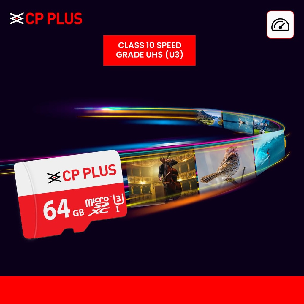 CP PLUS 64GB microSDXC Memory Card Grade UHS-3 Class 10, Up to 70 Mbps Reading & 30 Mbps Writing Speed with High Performance of Data Transfer & Lower Power Consumption for Portable Devices| CP-NM64 
