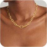 14K Gold Plated Necklace for Women Sweatproof, Non Tarnish Chunky Layered Chain Necklaces Thick Gold Layering Herringbone Paperclip Necklace Stacks Toggle Necklaces for Women Men - Image 2