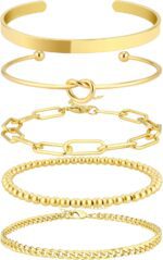 14K Real Gold Plated Bracelets for Women Stack,Bangle Cuff Bracelet Set Non Tarnish Jewelry for Women Trendy - Image 2