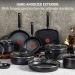 T-fal Ultimate Hard Anodized Nonstick Cookware Set 17 Piece, Oven Broiler Safe 400F, Lid Safe 350F, Kitchen Cooking Set w/Fry Pans, Saucepans, Saute Pan, Griddle, Pots and Pans, Dishwasher Safe Black - Image 4