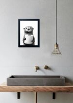 Bathroom Picture Wall Decor, Framed Black and White Bathroom Wall Art, Toilet Paper in Little Funny Raccoon's Hand Animal Canvas Print Painting - Image 8
