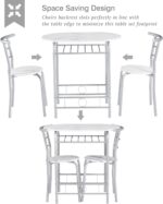 VECELO 3-Piece Dining Table Set for Kitchen Breakfast Nook, Wood Grain Oval Tabletop and Metal Frame with Built-in Wine Rack, for Small Spaces, 31.5", White & Silver - Image 5