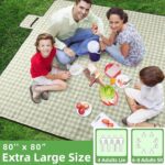 ZAZE Extra Large Picnic Outdoor Blanket, 80''x80'' Waterproof Foldable Blankets Gingham Picnic Mat for Beach, Camping Grass Lawn Park Accessories Cute Couple Gifts Ideas Wedding Registry(Green White) - Image 3