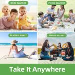 ZAZE Extra Large Picnic Outdoor Blanket, 80''x80'' Waterproof Foldable Blankets Gingham Picnic Mat for Beach, Camping Grass Lawn Park Accessories Cute Couple Gifts Ideas Wedding Registry(Green White) - Image 7