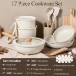 CAROTE 17pcs Pots and Pans Non Stick, Cookware Sets Detachable Handle, Induction Kitchen Pots and Pans,NonStick Cooking Set, Oven/Dishwasher/Fridge Safe, Space Saving - Image 3