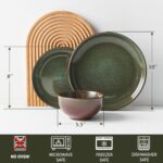 Stoneware Dinnerware Sets Service for 4, 12 pcs Reactive Glaze Plates and Bowls Sets, Handmade Ceramic Dish Set, Highly Chip and Crack Resistant Modern Plate Set, Brown Green - Image 3