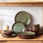 Stoneware Dinnerware Sets Service for 4, 12 pcs Reactive Glaze Plates and Bowls Sets, Handmade Ceramic Dish Set, Highly Chip and Crack Resistant Modern Plate Set, Brown Green - Image 4