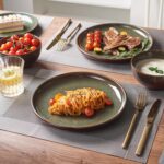 Stoneware Dinnerware Sets Service for 4, 12 pcs Reactive Glaze Plates and Bowls Sets, Handmade Ceramic Dish Set, Highly Chip and Crack Resistant Modern Plate Set, Brown Green - Image 7