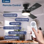 Amico Ceiling Fans with Lights, 42 inch Low Profile Ceiling Fan with Light and Remote Control, Flush Mount, Reversible, 3CCT, Dimmable, Noiseless, Black Ceiling Fan for Bedroom, Indoor/Outdoor Use - Image 4