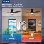 Amico Ceiling Fans with Lights, 42 inch Low Profile Ceiling Fan with Light and Remote Control, Flush Mount, Reversible, 3CCT, Dimmable, Noiseless, Black Ceiling Fan for Bedroom, Indoor/Outdoor Use - Image 6