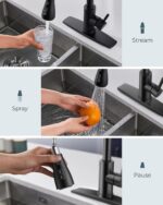 FORIOUS Black Kitchen Faucet with Soap Dispenser and Pull Down Sprayer, Bar High Arc Single Handle Classic 3 Modes Stainless Steel Faucet for Kitchen Sink Farmhouse RV Laundry Camper - Image 4
