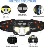 LHKNL Headlamp Flashlight, Lumen Ultra-Light Bright LED Rechargeable Headlight with White Red Light, 2-Pack Waterproof Motion Sensor Head Lamp,8 Modes for Outdoor Camping Running Hiking Fishing - Image 3