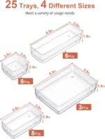 SMARTAKE 25-Piece Drawer Organizer with Non-Slip Silicone Pads, 4-Size Desk Drawer Organizer Trays Storage Tray for Makeup, Jewelries, Utensils in Bedroom Dresser, Office and Kitchen (Clear) - Image 3