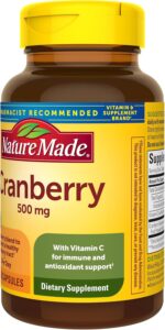 Nature Made Cranberry Supplement 500mg with Vitamin C for Immune & Antioxidant Support, Cranberry Blend for Urinary Tract Health, One Per Day, 60 Capsules - Image 9