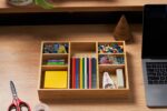 Umilife Desk Drawer Organizer, Bamboo Wood Organizer Tray with Adjustable Compartments, Office Desk Accessories Supplies Organization Storage, 12" x 9" - Image 6