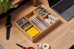 Umilife Desk Drawer Organizer, Bamboo Wood Organizer Tray with Adjustable Compartments, Office Desk Accessories Supplies Organization Storage, 12" x 9" - Image 7