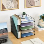 Desk Organizers and Accessories, 5-Tier Paper Letter Tray Organizer with File Holder, Desktop Organizer for Office Supplies (Black) - Image 4