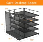 Desk Organizers and Accessories, 5-Tier Paper Letter Tray Organizer with File Holder, Desktop Organizer for Office Supplies (Black) - Image 5