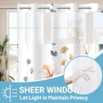 No Hook Shower Curtain with Snap in Liner - Watercolor Floral Shower Curtain - Fabric Waterproof Inner Liner, Plants Blue Beige Flowers White Cloth Shower Curtains Washable, 71 x 74 Inch - Image 3