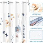 No Hook Shower Curtain with Snap in Liner - Watercolor Floral Shower Curtain - Fabric Waterproof Inner Liner, Plants Blue Beige Flowers White Cloth Shower Curtains Washable, 71 x 74 Inch - Image 5