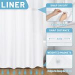 No Hook Shower Curtain with Snap in Liner - Watercolor Floral Shower Curtain - Fabric Waterproof Inner Liner, Plants Blue Beige Flowers White Cloth Shower Curtains Washable, 71 x 74 Inch - Image 6