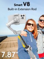 Cellphone Gimbal for Video Recording w/AI Tracking,3 -axis Vlogging Gimbal stabilizer for iPhone w/OLED Display, Smartphone Holder w/7.8' Extension Rod, Trigger Button Smart V8(White) - Image 4