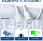 3 Pack Fast Charger iPhone,【Apple MFi Certified】6FT iPhone Charger Fast Charging USB C Block Wall Adapter 6 Foot Type C to Lightning Cable for iPhone 14 Pro Max/14 Plus/13 Pro/12/12Pro/11/XS/X,AirPods - Image 7