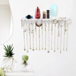 Necklace Holder, Upgraded Extra Large Wall Necklace Organizer with 30 Hooks Wall Mounted Necklace Hanger with Jewelry Tray/Cosmetics Shelf Rustic Pine Wood Holder (White) - Image 7