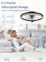 ZMISHIBO Low Profile Ceiling Fans with Lights and Remote, 20 Inch Flush Mount Ceiling Fan with Light, 3000K-6000K Dimmable Fandelier LED Fan Light, 6 Wind Speeds Black Ceiling Fans for Bedroom - Image 5