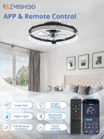 ZMISHIBO Low Profile Ceiling Fans with Lights and Remote, 20 Inch Flush Mount Ceiling Fan with Light, 3000K-6000K Dimmable Fandelier LED Fan Light, 6 Wind Speeds Black Ceiling Fans for Bedroom - Image 6