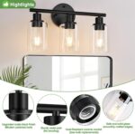 3-Light Bathroom Light Fixtures, Black Modern Vanity Lights with Clear Glass Shade, Bathroom Wall Lamp for Mirror Kitchen Living Room Hallway Cabinet Porch - Image 4