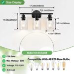 3-Light Bathroom Light Fixtures, Black Modern Vanity Lights with Clear Glass Shade, Bathroom Wall Lamp for Mirror Kitchen Living Room Hallway Cabinet Porch - Image 8