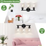 3-Light Bathroom Light Fixtures, Black Modern Vanity Lights with Clear Glass Shade, Bathroom Wall Lamp for Mirror Kitchen Living Room Hallway Cabinet Porch - Image 9