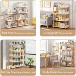 5-Tier Wooden Open Bookcase - Modern Display Bookshelf with Side Panels and Solid Wood Frame for Home and Office, Shelf Unit in Warm White - Image 4