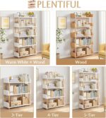 5-Tier Wooden Open Bookcase - Modern Display Bookshelf with Side Panels and Solid Wood Frame for Home and Office, Shelf Unit in Warm White - Image 5
