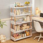 5-Tier Wooden Open Bookcase - Modern Display Bookshelf with Side Panels and Solid Wood Frame for Home and Office, Shelf Unit in Warm White - Image 8