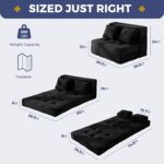 MAXYOYO Convertible Sofa Bed, Fold Out Loveseat Sleeper Sofa with Pillow, 4 in 1 Tufted Folding Couch Bed Foam Floor Couch, Lazy Chair for Living Room Bedroom Guest Room, Black - Image 4