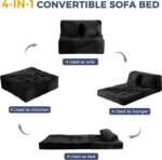 MAXYOYO Convertible Sofa Bed, Fold Out Loveseat Sleeper Sofa with Pillow, 4 in 1 Tufted Folding Couch Bed Foam Floor Couch, Lazy Chair for Living Room Bedroom Guest Room, Black - Image 5