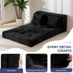 MAXYOYO Convertible Sofa Bed, Fold Out Loveseat Sleeper Sofa with Pillow, 4 in 1 Tufted Folding Couch Bed Foam Floor Couch, Lazy Chair for Living Room Bedroom Guest Room, Black - Image 6