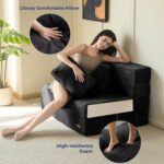 MAXYOYO Convertible Sofa Bed, Fold Out Loveseat Sleeper Sofa with Pillow, 4 in 1 Tufted Folding Couch Bed Foam Floor Couch, Lazy Chair for Living Room Bedroom Guest Room, Black - Image 8
