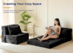 MAXYOYO Convertible Sofa Bed, Fold Out Loveseat Sleeper Sofa with Pillow, 4 in 1 Tufted Folding Couch Bed Foam Floor Couch, Lazy Chair for Living Room Bedroom Guest Room, Black - Image 10