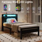 Twin Bed Frame with Charging Station & LED Lights,Storage Upholstered Headboard,Metal Bed Frame Twin Size Bed Frames No Box Spring Needed,Mattress Beds Base,Heavy Duty Steel Slats,Black - Image 4