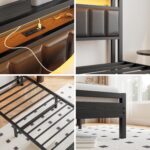 Twin Bed Frame with Charging Station & LED Lights,Storage Upholstered Headboard,Metal Bed Frame Twin Size Bed Frames No Box Spring Needed,Mattress Beds Base,Heavy Duty Steel Slats,Black - Image 5