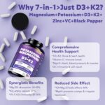 Magnesium Potassium Vitamin D3 K2 10000IU Supplement - Supports Bone, Heart, Immune Health, Mood Balance & Energy for Women & Men - Enhanced Absorption, Non-GMO - 60 Capsules - Image 3