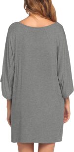 Ekouaer Women's Sleepshirt Deep V Neck Nightgown Batwing Nightshirt Oversized Sleepwear - Image 5
