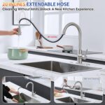 Kitchen Faucets with Pull Down Sprayer, High Arc Single Handle Stainless Steel Commercial Kitchen Faucet 1 or 3 Hole Sink Faucet for Farmhouse Camper Laundry Rv Bar, Brushed Nickel - Image 3