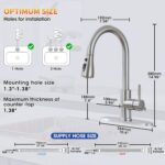 Kitchen Faucets with Pull Down Sprayer, High Arc Single Handle Stainless Steel Commercial Kitchen Faucet 1 or 3 Hole Sink Faucet for Farmhouse Camper Laundry Rv Bar, Brushed Nickel - Image 9