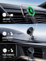 Lamicall 15W Wireless Car Mount Charger - [3-in-1 Upgraded Intelligent Chip] 360° Wireless Car Phone Holder Vent Dashboard Magnetic Car Charger for iPhone 16 Pro Max Silver - Image 3