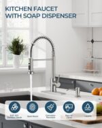 FORIOUS Kitchen Faucet with Soap Dispenser, Bar Burhsed Nickel Stainless Steel Single Handle Modern Spring Commercial Sink Faucet with Pull Down Sprayer for RV Camp Bar Farmhouse - Image 3